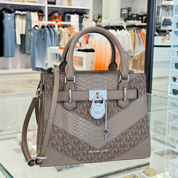 Michael Kors Hamilton Small Satchel Shoulder Bag MK Dust Multi Exotic Embossed - Picture 3 of 14